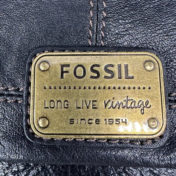 Fossil Shoulder Bag Purse Elaine Flap Black Leather Purse Y2K Vintage Retro - Picture 10 of 16